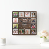 Brown Wood 12 Foto Template Time Quote Quadratische Wanduhr (Zuhause)