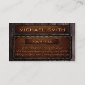 Brown Wood Brown Leather Look Monogram Visitenkarte (Rückseite)