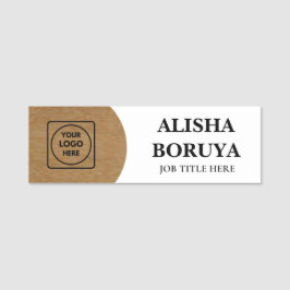 Brown Wood Logo Name Title Badge nametags Namensschild