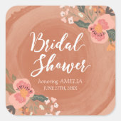Brown Wood Rustic Floral Brautparty Square Quadratischer Aufkleber (Vorderseite)
