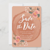 Brown Wood Rustic Floral Save the Date Einladung (Vorderseite)