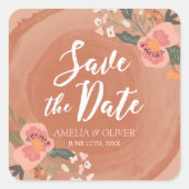 Brown Wood Rustic Floral Save the Date Quadratischer Aufkleber (Vorderseite)