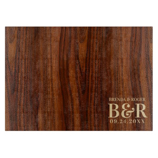 Brown Wood Wedding Monogram Typografy Design Schneidebrett (Vorderseite)