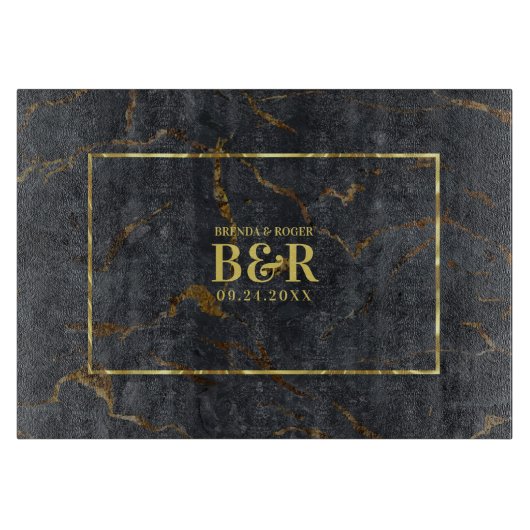 Brown Wood Wedding Monogram Typografy Design Schneidebrett (Vorderseite)