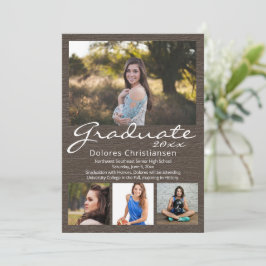 Brown Woodgrain Modern 4 Foto Abschluss Einladung