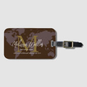 Brown World Map Traveller Modern & Elegante Monogr Gepäckanhänger (Vorderseite (Horizontal))