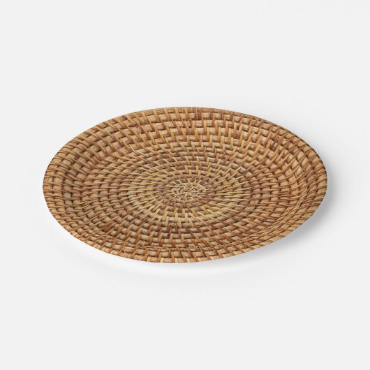 Brown Woven Basket Muster Rustic Picnic Pappteller (Schrägansicht)