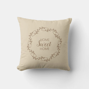 Brown Wreath Branches with Home Sweet Home Quote Kissen