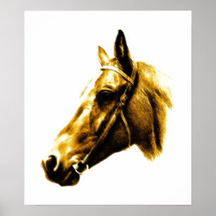 Brown Yellow Horse Zeichnend Artwork Poster
