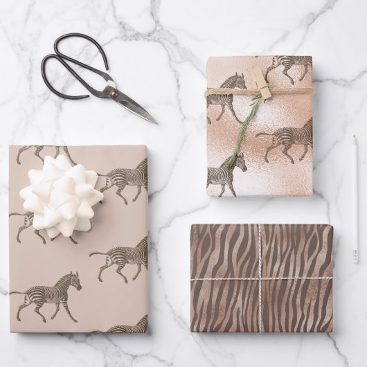 Brown Zebra Blush Peach Ombre Geschenkpapier Set (Vorderseite)