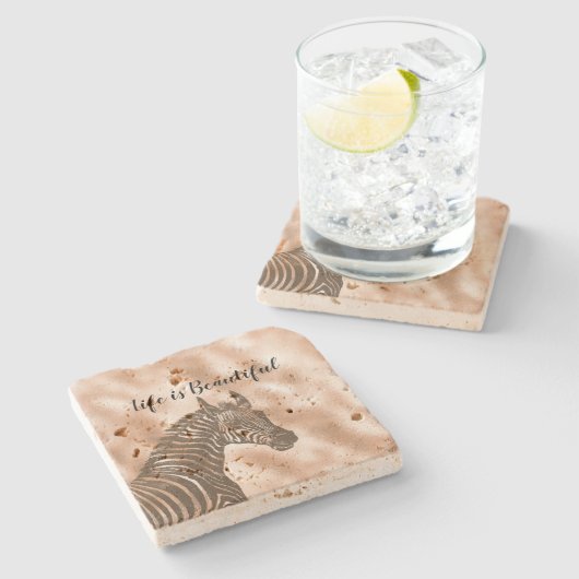 Brown Zebra Blush Peach Ombre Steinuntersetzer (Seitenansicht)