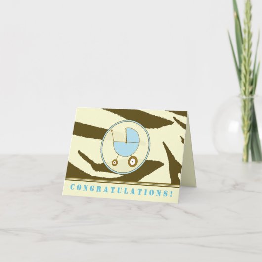 Brown Zebra Print / Blue Baby Glückwunschkarte Karte (Vorderseite)