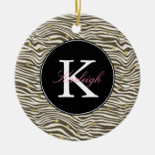 Brown Zebra Print Gold Confetti Monogram Keramik Ornament (Vorne)