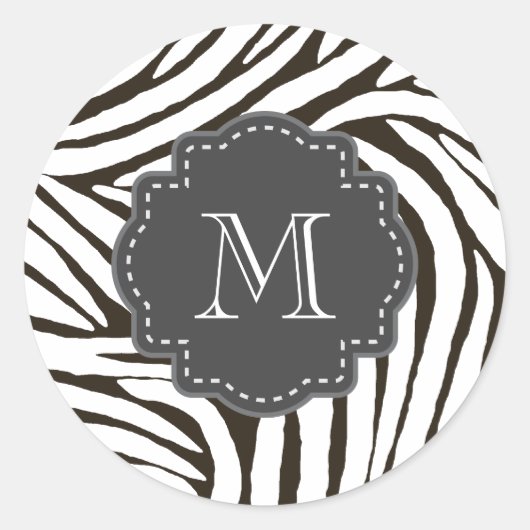 Brown Zebra Print Monogram Runder Aufkleber (Vorderseite)