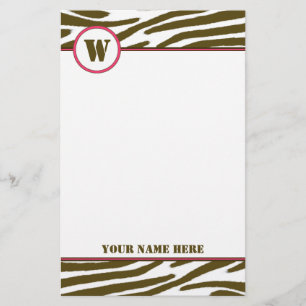 Brown Zebra Print Monogram Stationierung Briefpapier