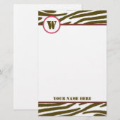 Brown Zebra Print Monogram Stationierung Briefpapier (Vorne/Hinten)