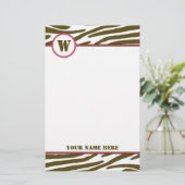 Brown Zebra Print Monogram Stationierung Briefpapier (Stehend Vorderseite)