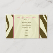 Brown Zebra Print / Pink Teacher Business Card Visitenkarte (Rückseite)