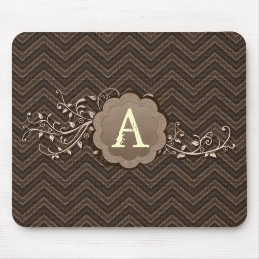 Brown Zickzack auf Leinwand mit Monogramm Mousepad (Vorne)