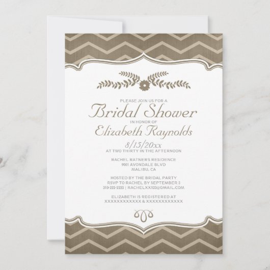 Brown Zigzag Bridal Dusche Einladungen (Vorderseite)