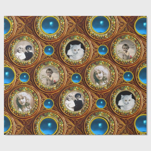 BROWNE FLORAL CHRISTMAS KROWN, BLUE GEM FOTO FRAME GESCHENKPAPIER (Flach)