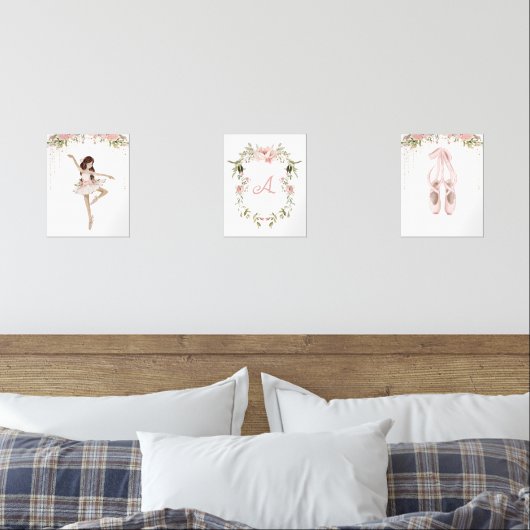 Brownette Ballerina druckt rötlich-rosa Mädchenzim Bilderwand Sets (Schlafzimmer)