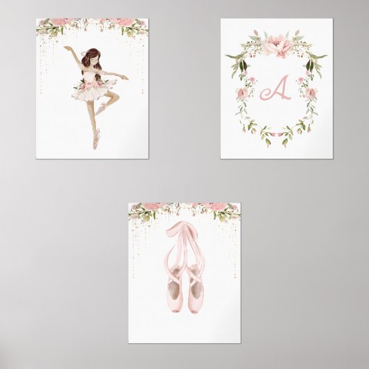 Brownette Ballerina druckt rötlich-rosa Mädchenzim Bilderwand Sets (Vorderseite)