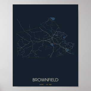 Brownfield Maine-Straßenkarte Poster (Nacht)