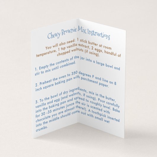 Brownie Mix Homemade DIY Weihnachtsgeschenk-Label Visitenkarten (Innenseite)