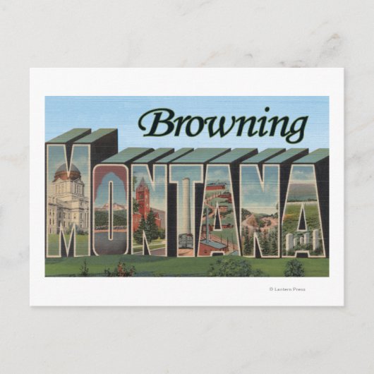 Browning, Montana - Große Briefmarkenszenen Postkarte (Vorderseite)