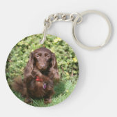 Brownlanghaarige MiniaturDackel Schlüsselanhänger (Rückseite)