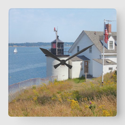 Browns Head Lighthouse, Maine Wall Clock Quadratische Wanduhr (Vorderseite)
