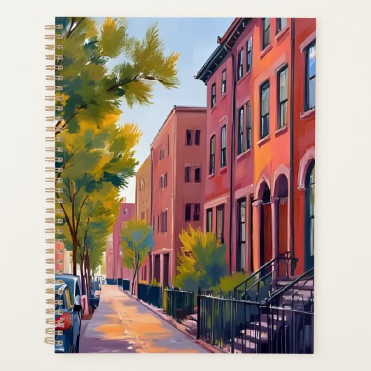 Brownstone City Street | Boston Brick Watercolor  Planer (Vorderseite)