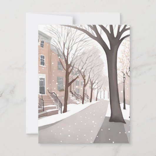 Brownstone Street | Snowy Winter Watercolor Card (Vorderseite)