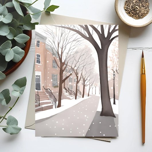 Brownstone Street | Snowy Winter Watercolor Card
