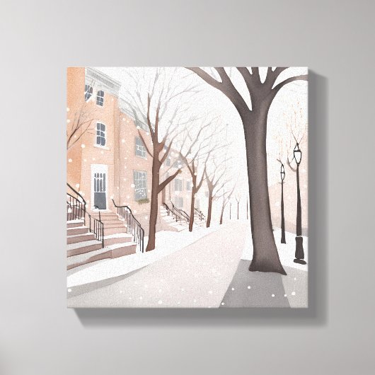 Brownstone Street | Snowy Winter Watercolor Leinwanddruck (Vorderseite)