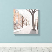 Brownstone Street | Snowy Winter Watercolor Leinwanddruck (Insitu (Holzboden))