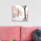 Brownstone Street | Snowy Winter Watercolor Leinwanddruck (Insitu (Wohnzimmer))