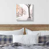 Brownstone Street | Snowy Winter Watercolor Leinwanddruck (Insitu (Schlafzimmer))