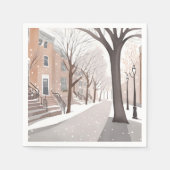 Brownstone Street | Snowy Winter Watercolor Serviette (Vorderseite)