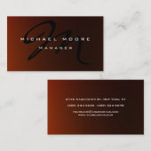 Browny Orange Red Monogram Einmalige Visitenkarte (Vorne/Hinten)