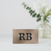 Browny Schwarz-weiß Monogram Manager Business Card Visitenkarte (Stehend Vorderseite)