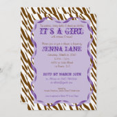 Brownzebra-Druck-laden lila Band-Baby-Dusche ein Einladung (Vorne/Hinten)