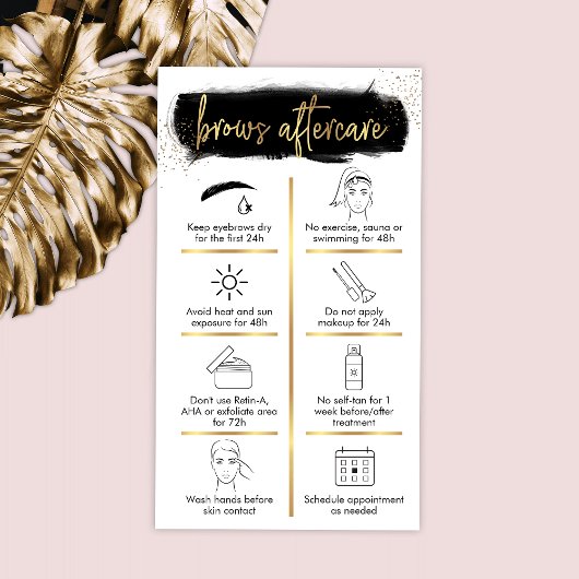 Brows Aftercare Guide Black & Gold Glitzer Beauty Visitenkarte
