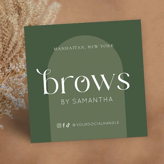 Brows Aftercare Modern Boho Sage Green Care Cards Quadratische Visitenkarte