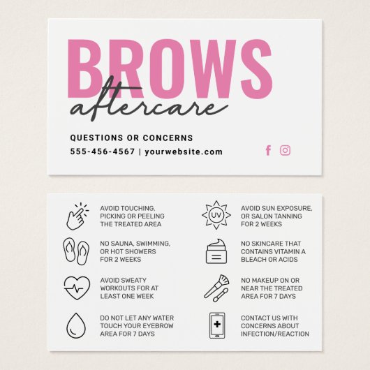 Brows Aftercare PMU Brow Instructions Card (Vorne & Hinten)