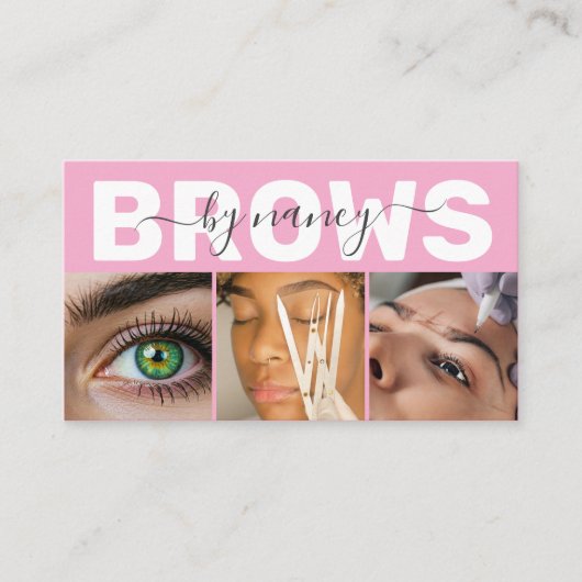 Brows Elegant Blush Pink Photo QR Code Logo Visitenkarte (Vorderseite)
