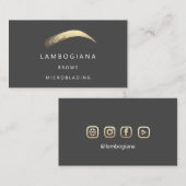 Brows Golden Logo Microblading Social Media Grau B Visitenkarte (Vorne/Hinten)