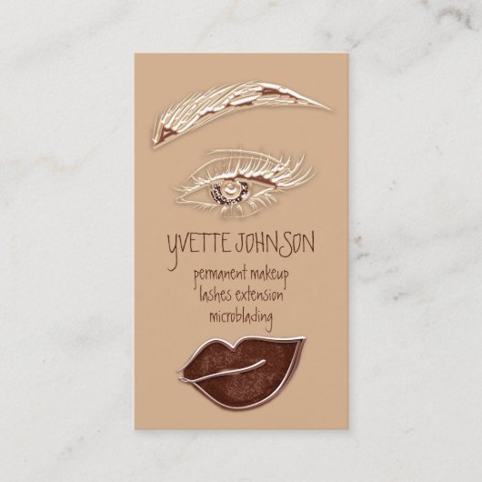 Brows Makeup Logo QRCode Logo Brown Gold Eyelash Visitenkarte (Vorderseite)