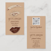 Brows Makeup Logo QRCode Logo Brown Gold Eyelash Visitenkarte (Vorne/Hinten)